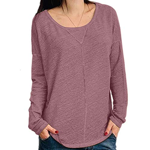 WARMWORD Mujer Tops Color sólido Mujer Cuello Redondo Camiseta Casual Manga Larga tee Camisas Moda Blusa de Las señoras Blusas para Mujer Otoño Talla Grande S-5XL