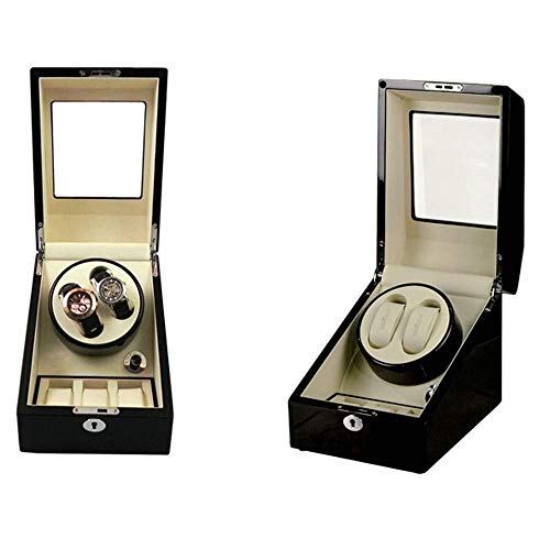 Watchwinder 2 Relojes, Mira Winder Wood Watch Winder Exhibidor Caja 2 + 3 Almacén-Cuero Cojín/Piano Color/Vidrio Templado