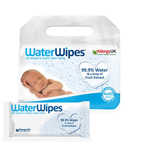 WaterWipes Toallitas para Pieles Sensible de Bebé, 99.9% agua purificada, 60 Unidad (Paquete de 4)