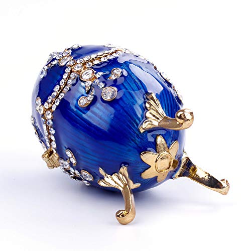 WAZA Esmalte Huevo de Pascua Organizador de Joyas Estilo Faberge Vintage Huevo Esmaltado Diamante Caja de Abalorios de Joyas de Diamantes de Imitación Brillantes Decoración Regalo