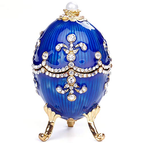 WAZA Esmalte Huevo de Pascua Organizador de Joyas Estilo Faberge Vintage Huevo Esmaltado Diamante Caja de Abalorios de Joyas de Diamantes de Imitación Brillantes Decoración Regalo