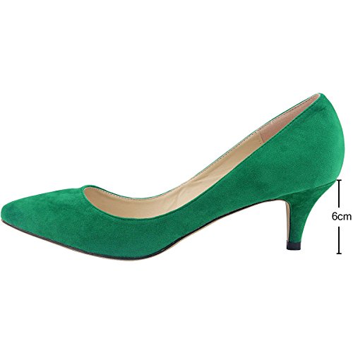 Wealsex Clásico Mujer Zapatos Bajo Zapatos De Tacon De La Aguja Altura del tacón 6cm (Verde,38)