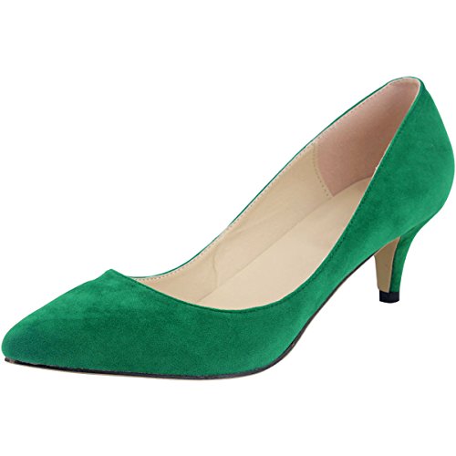 Wealsex Clásico Mujer Zapatos Bajo Zapatos De Tacon De La Aguja Altura del tacón 6cm (Verde,38)