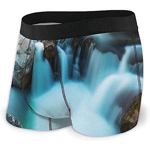 Web--ster Men 'S Boxer Briefs Cascada Rocas de basalto Paisaje Rural Parque Nacional Naturaleza Bosques Foto