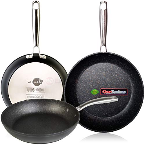 Wecook Ecochef Titanio Sartén Aluminio Forjado 26 cm, inducción, 5 Capas Antiadherente sin PFOA, 4mm Espesor, Apta Todas Las cocinas, vitroceramica, Gas, lavavajillas, Negro