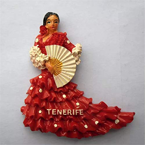 Weekinglo Souvenir Imán de Nevera Baile Flamenco Tenerife España 3D Resina Artesanía Hecha A Mano Turista Viaje Ciudad Recuerdo Colección Carta Refrigerador Etiqueta