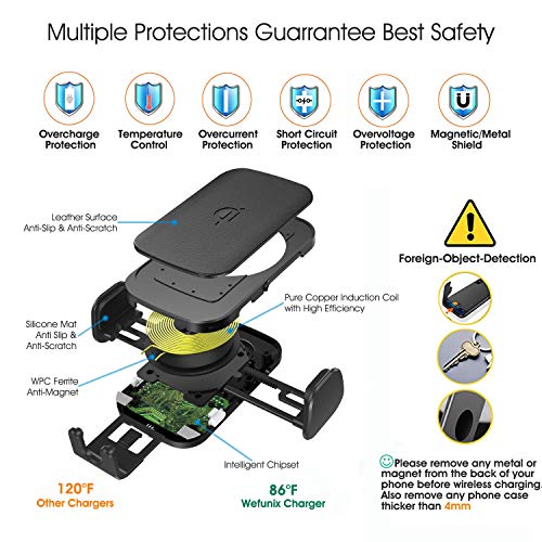 Wefunix 15W/10W/7.5W Qi Cargador Inalámbrico Coche Carga Rápida Sensor Automático para LG V50/G8, Samsung Galaxy S20 S10 S9 S8 S7 Note 10/9/8,Huawei P30 Pro,Xiaomi Mi 9/10, iPhone 11 Pro XS Max XR X 8