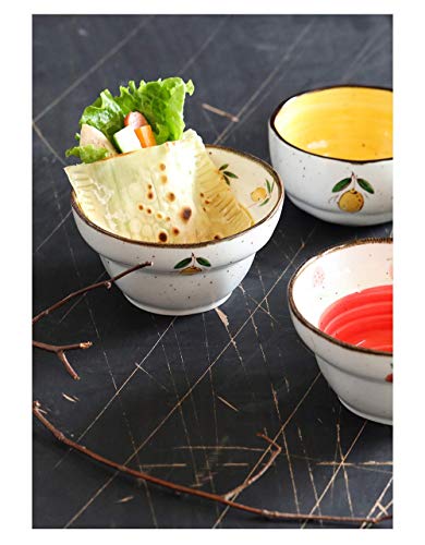 WEHOLY Cena Cuencos de cerámica de 4.75 Pulgadas Fruta Creativa en glaseado 4 Pulgadas Limón Fresa Floral Impreso Estilo japonés Arroz Tazón Contenedor de Comida (tazón de 4 Pulgadas)