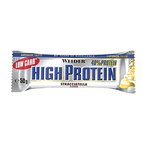 Weider 40% Protein Low Carb. Barrita alto contenido en proteínas sin hidratos de carbono. 40% de proteínas por barrita. Sabor Stracciatella (24 x 50 g)