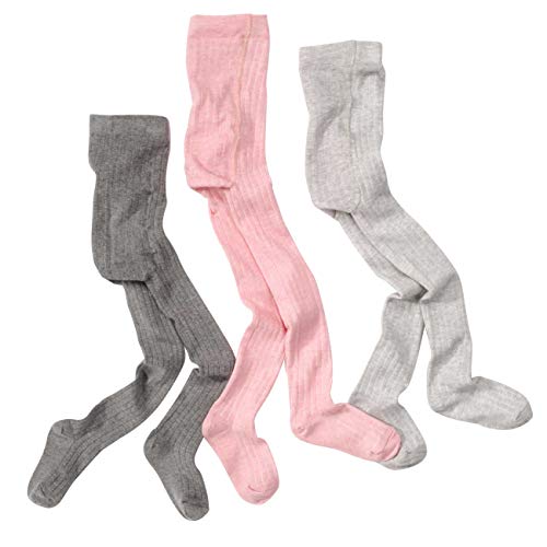 WELLYOU leotardos para bebés/niños, medias para niñas, pantimedias para bebés/niñas, conjunto de 3 color gris y rosa. Tallas 62-146 (86-92)