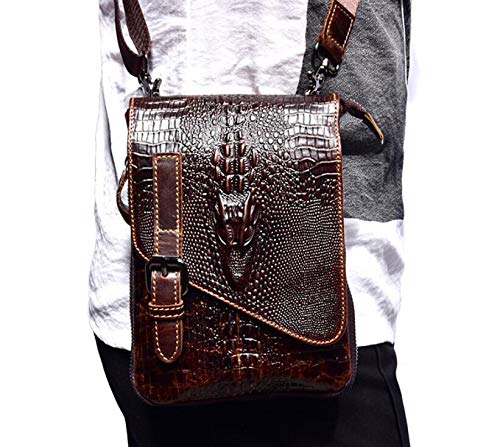 wen hui - Bolso de Piel para Hombre, diseño de cocodrilo, Bolso Diagonal, Bolsillo para teléfono