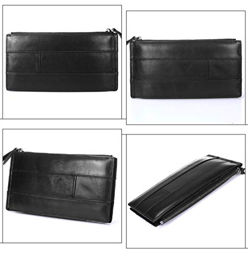 Wennew Minimalismo Unisex Bolso de Mano Cuero Cuero lustroso Aceite Cera Paquete de Gran Capacidad Monedero (Color : Negro)