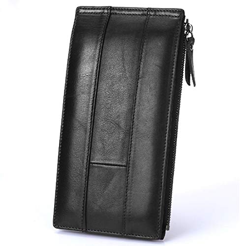 Wennew Minimalismo Unisex Bolso de Mano Cuero Cuero lustroso Aceite Cera Paquete de Gran Capacidad Monedero (Color : Negro)