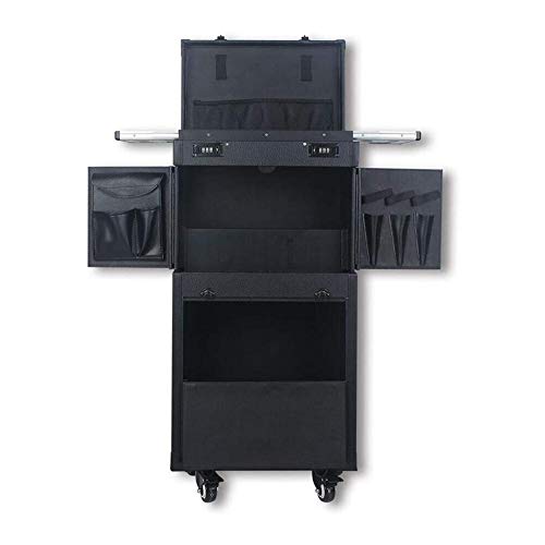 Wensa Negro Profesional de Aluminio del Equipaje del balanceo, Casos cosméticos de Maquillaje de la Carretilla, Salón de la Caja del Peluquero con Extensibles Bandejas y Brush Holder