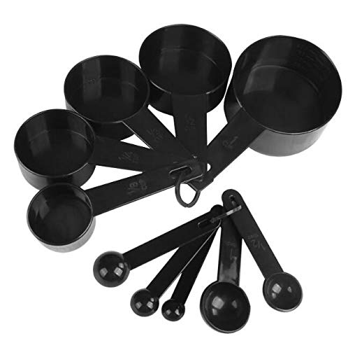 WENTS Cucharas Medidoras Vasos y cucharas plástico Tazas de Medición para Hornear Cocinar Medir Líquidos Sólidos Negro Cubiertos Postres Utensilios De Cocina para Hornear Y Cocinar 10PCS