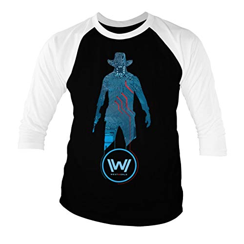 Westworld Licenciado Oficialmente Blue Circuit Cowboy Baseball Camisa de Manga 3/4 para Hombre (Negro-Blanco), XX-Large