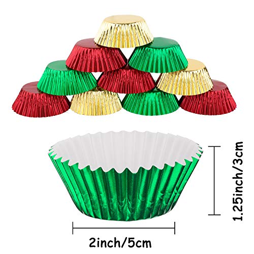 Whaline - 300 moldes metálicos para cupcakes de Navidad, cupcakes, cupcakes, cupcakes, cupcakes, para fiestas de Navidad, bodas, cumpleaños, baby showers, tamaño estándar (rojo, verde, oro)