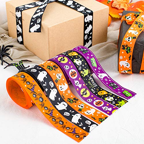 Whaline 6 Halloween Cintas Surtidas, 12 yardas Cinta de Tela de Raso Grosgrain para Manualidades de Bricolaje, Envoltura de Regalos Navideños, Decoración de Fiesta de Halloween, 25 mm de Ancho