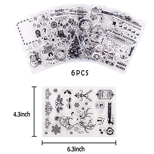 Whaline - Lote de 6 hojas de silicona transparente para hacer tarjetas, álbumes de recortes, decoración de palabras en diario