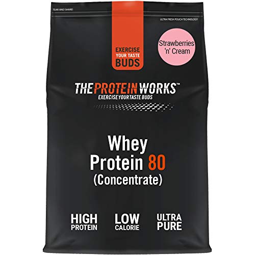 Whey Protein 80 | 82% De Proteína | Batido Alto En Proteínas & Bajo En Azúcares | THE PROTEIN WORKS | Fresas con Nata | 2kg