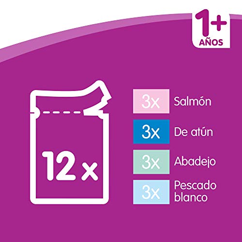 Whiskas Selección Multipack Bolsitas de Comida Húmeda para Gatos Adultos Selección Pescados (4 cajas x 12 bolsitas x 100g)