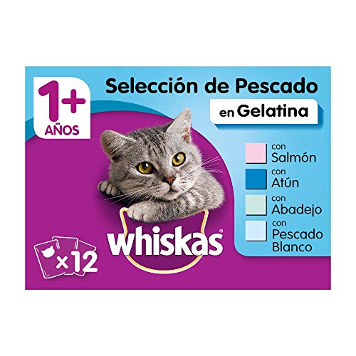 Whiskas Selección Multipack Bolsitas de Comida Húmeda para Gatos Adultos Selección Pescados (4 cajas x 12 bolsitas x 100g)