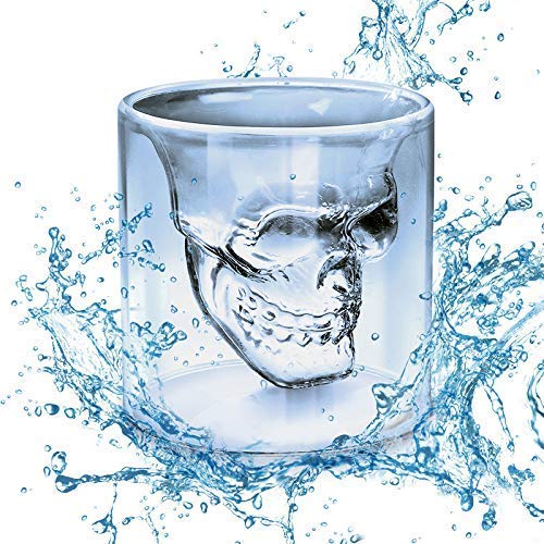 WIKEA Vasos Transparentes de Pirata Calavera de Doble Capa Copa de Cerveza de cóctel (75 ml x 3 PCS)