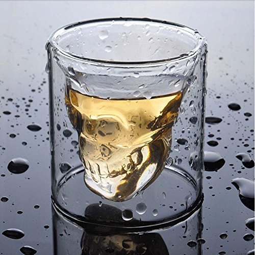 WIKEA Vasos Transparentes de Pirata Calavera de Doble Capa Copa de Cerveza de cóctel (75 ml x 3 PCS)