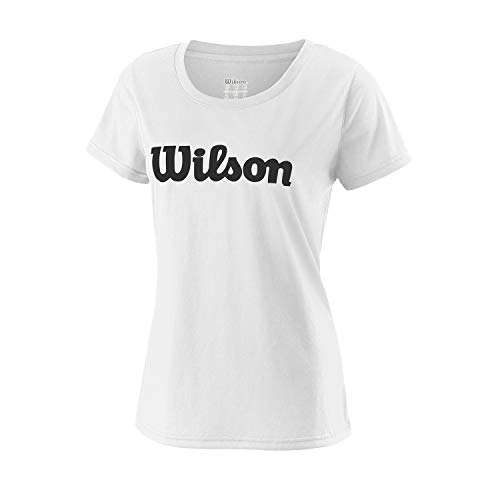 Wilson Mujer, M UWII SCRIPT TECH TEE, Camiseta de tenis manga corta, Poliéster, Blanco/Negro, Talla M, WRA770506