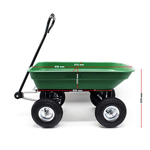 WilTec Carrito jardín basculante, Capacidad 75l, Carga 300kg, Carretilla de Transporte Carro de Mano