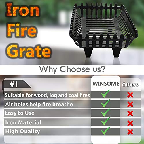 Winsome - Parrillas de hierro fundido para chimenea, quemador de leña, para uso en interiores y exteriores
