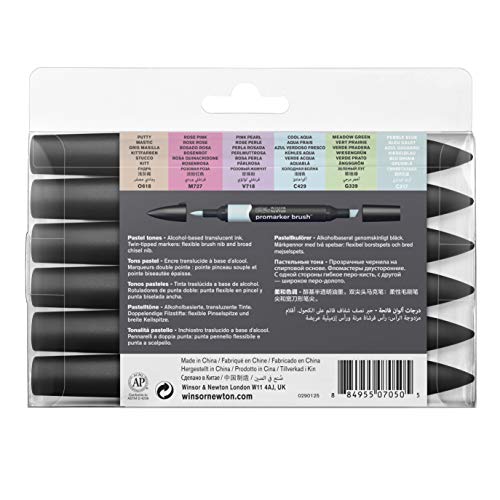 Winsor & Newton - Set de Rotuladores ProMarker Brush, 6 Unidades, Tonos Pasteles