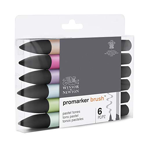 Winsor & Newton - Set de Rotuladores ProMarker Brush, 6 Unidades, Tonos Pasteles