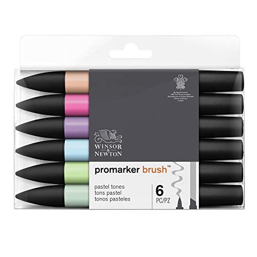 Winsor & Newton - Set de Rotuladores ProMarker Brush, 6 Unidades, Tonos Pasteles