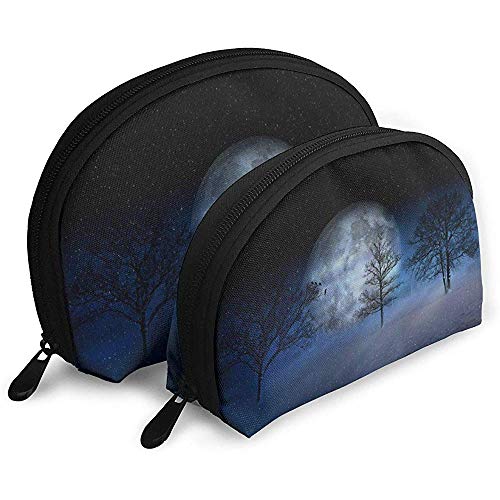 Winter Moon Snow Trees Bolsas portátiles Bolsa de Maquillaje Bolsa de Aseo, Bolsas de Viaje portátiles multifunción Pequeña Bolsa de Embrague de Maquillaje con Cremallera