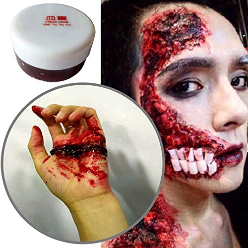 Winthai 50g Fake Wound Modeling Scar Makeup Wax + Spatula + 15g Coagulated Blood + 15ml Spirit Gum Adhesive + 10ml Oil for Halloween Festival Stage Special Effects Light Color