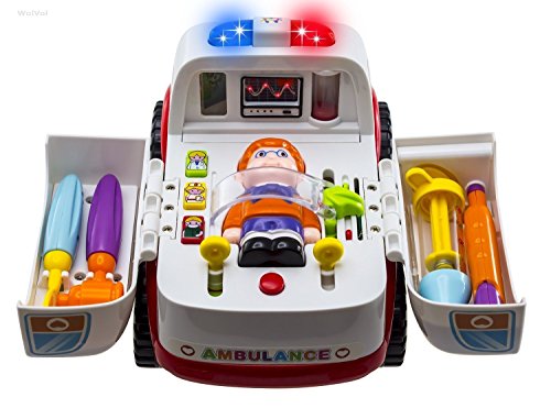 WISHTIME Rescate de la Ambulancia del vehículo Bump and Go con Diversos Equipos médicos, Las Luces y los Sonidos de la música médicos Juguete