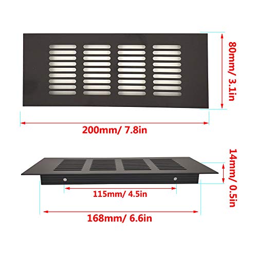 WJUAN 2 Piezas Rejilla de Ventilación Negra, Rejilla de Ventilación Rectangular de 200 mm Para Ventilación de Armarios y Dormitorios