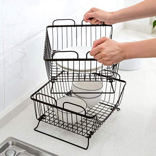 WLG 2 piezas de metal apilable estante de la cocina organizador de pie con frutas verduras cesta de drenaje