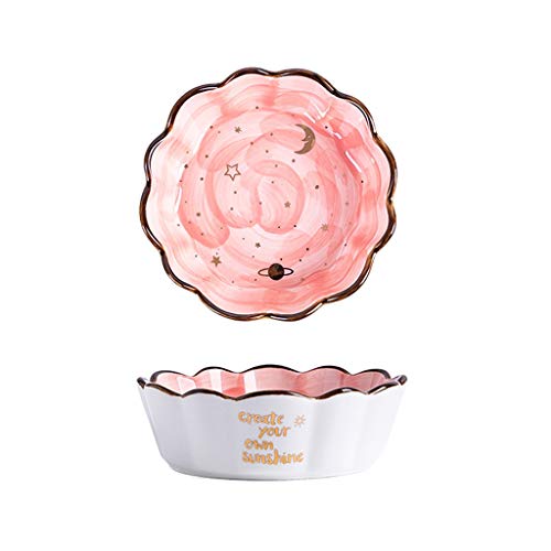 WLX El Cielo Estrellado Tazón de cerámica Creativa Individual Student Home Linda Ensalada de Frutas Tazón Tazón for la Sopa de Fideos Tazón Postre Regalo (Color : Pink, Size : S)