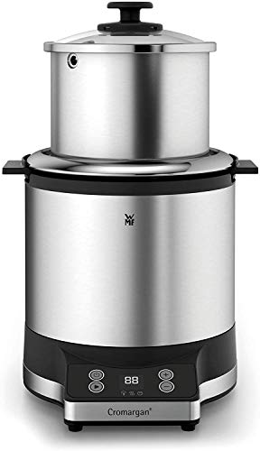 WMF Arrocera 220 W con 1 L de capacidad, con tapa recipiente, base dual, mantenimiento automático del calor, incluye taza y cuchara medidora, exterior de acero inoxidable de cromargan mate