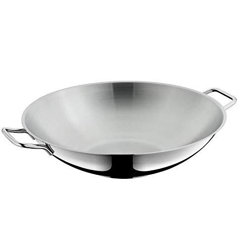 WMF Macao - Juego de wok de 2 piezas con sartén de 36 cm y tapa de cristal, acero inoxidable Cromargan, sin revestimiento, para inducción