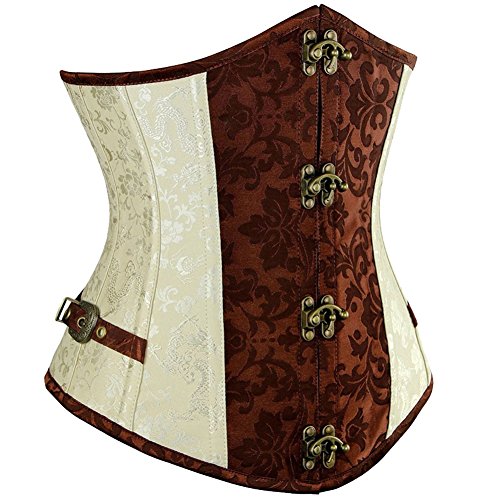 Woboren Corset Mujer Vintage Gótico Botón Steampunk Top Brocado Cadenas de Metal Corset Steel Bone S