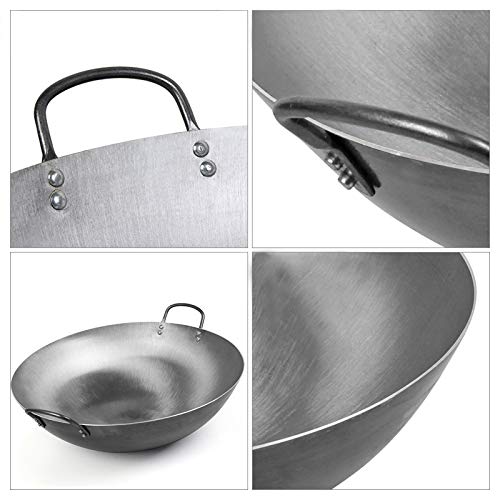 Wok Big Heavy Canton Style Wok De Acero Al Carbono Martillado A Mano (fondo Redondo),36CM