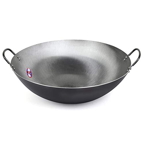 Wok Big Heavy Canton Style Wok De Acero Al Carbono Martillado A Mano (fondo Redondo),36CM