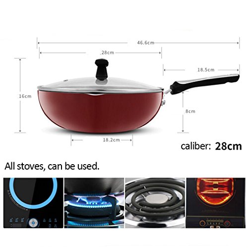 Wok LINGZHIGAN 11 Pulgadas Cocina de inducción de la Estufa de Gas Sartén Antiadherente Olla sin Humo Cocina casera Calibre 28cm (Color : A)