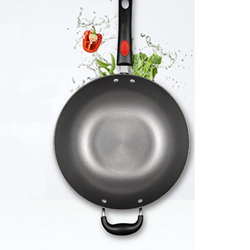 Wok LINGZHIGAN Calibre 32cm Olla de Cocina casera sartén de Hierro Fundido Menos Humos