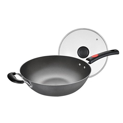 Wok LINGZHIGAN Calibre 32cm Olla de Cocina casera sartén de Hierro Fundido Menos Humos