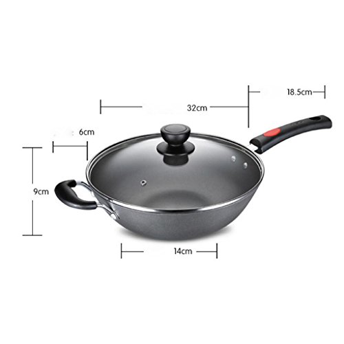 Wok LINGZHIGAN Calibre 32cm Olla de Cocina casera sartén de Hierro Fundido Menos Humos