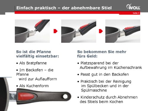 Woll 1226IL - Sart?n para crepes antiadherente (26 cm, plana, con mango desmontable, incluye esp?tula de madera y corredera, apta para inducci?n)